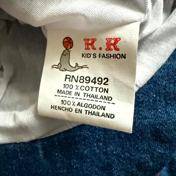 Vintage 90s K.K. Kid's Fashion 3-Piece Overall Set Unisex 6-9M Denim Plaid Bear - Picture 10 of 10